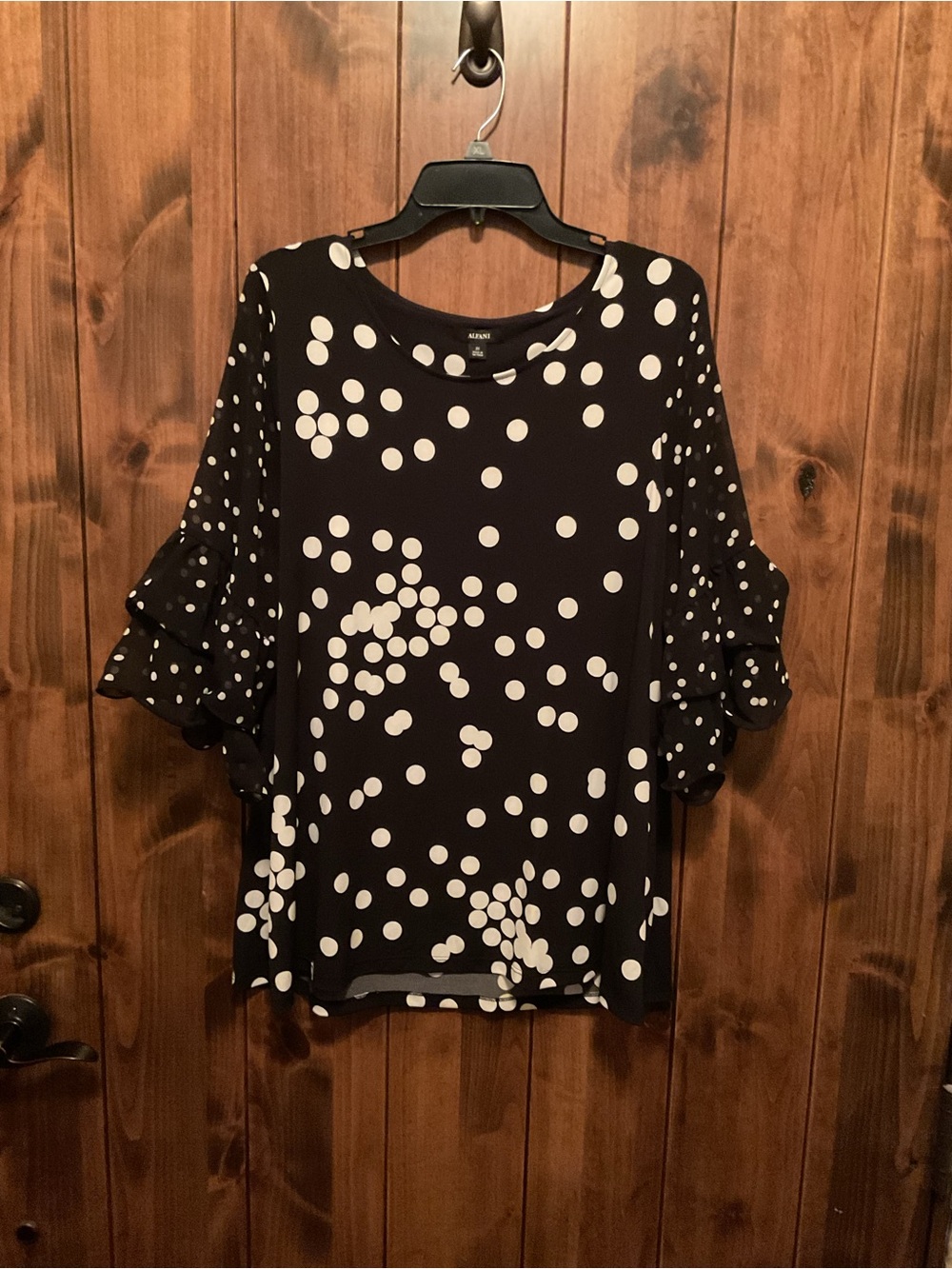 Alfani Black Polka Dot Ruffle Sleeve Blouse